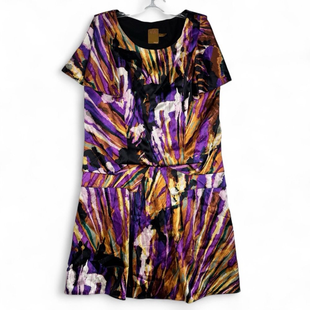 Ali Ro Drop Waist Mini Dress Womens Size 4 Watercolor Silk, Lined Sleeveless